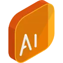 Adobe Illustrator Vector Design Icon: A 3D isometric graphic icon for the Adobe Illustrator software, featuring the white letters 'Ai' on an orange/gold rounded square. The icon represents professional vector graphics creation, illustration, and digital design tools.
