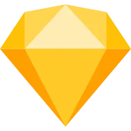 Sketch UI/UX Design Tool Icon: A bright yellow/gold diamond-shaped icon for the Sketch software. The gem-like graphic represents a leading tool for User Interface (UI) and User Experience (UX) design and vector graphics on macOS.
